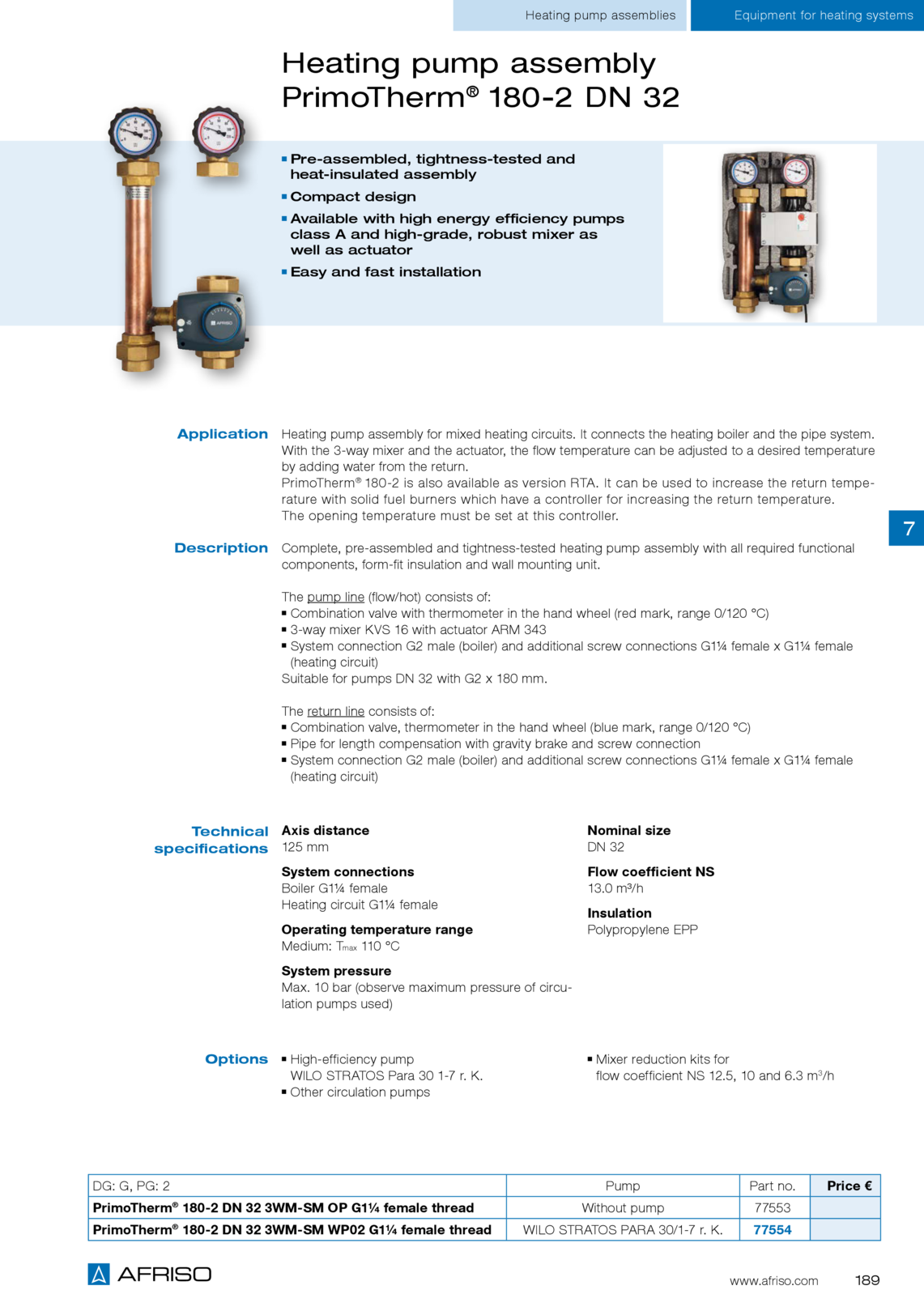Afriso取暖用泵总成PrimoTherm®180-2 DN 32