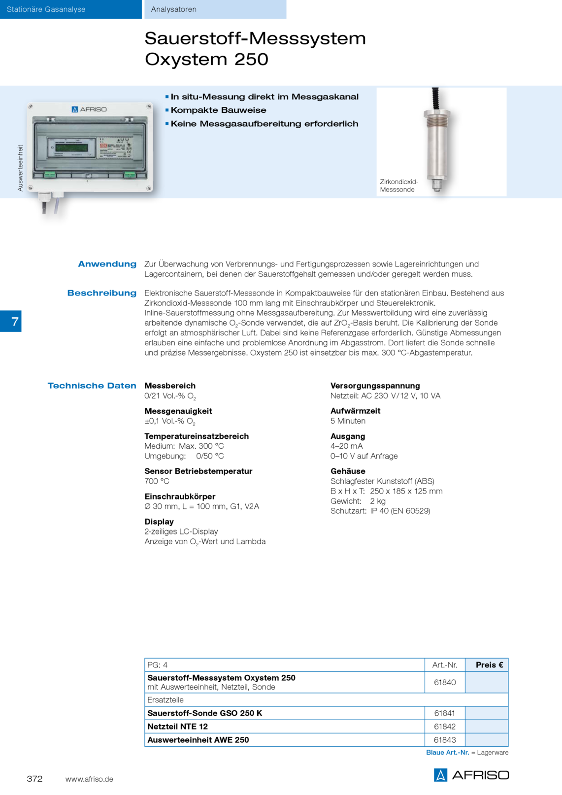 Afriso Sauerstoff-Messsystem Oxystem 250